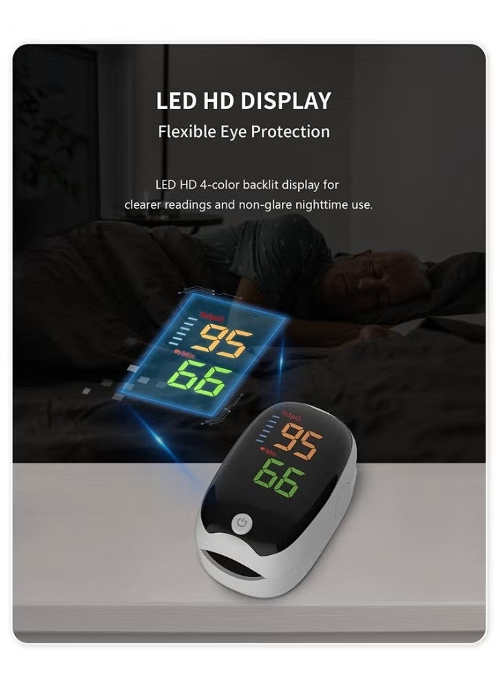 Pulse Oximeter مقياس التأكسج النبضي المحمول على الإصبع للكشف الطبي عن تشبع الأكسجين في الدم، ومراقبة نبض القلب ومعدل ضرباته في المنزل مع شاشة عرض LED عالية الوضوح بأربعة ألوان مضيئة - Image 3